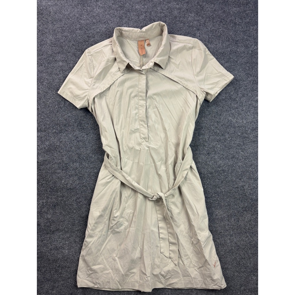 Indyeva Shirt Dress Womens Small Beige Short Sleeve Belted Nylon Stretch Pocket